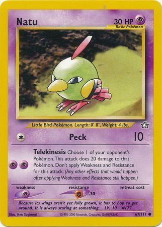 67, Common, Fighting[-30], Neo Genesis Unlimited, Normal, Psychic, Psychic[×2] Natu (67/111) [Neo Genesis Unlimited] - Trading Card World