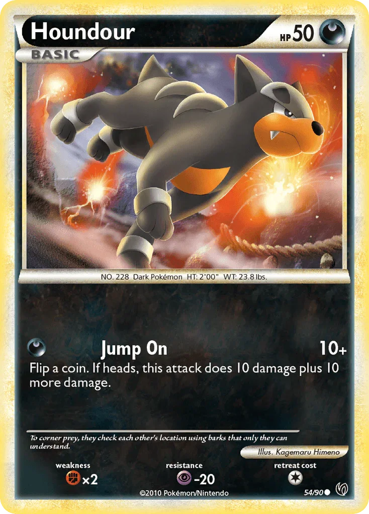 54, Common, Darkness, Fighting[×2], HeartGold & SoulSilver: Undaunted, Normal, Psychic[-20], Reverse Holofoil Houndour (54/90) [HeartGold & SoulSilver: Undaunted] - Trading Card World