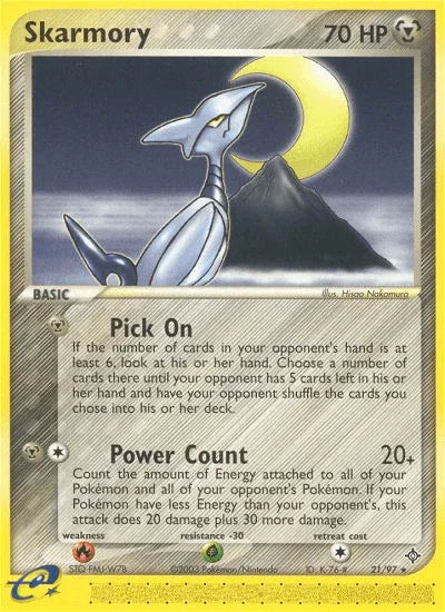 21, EX: Dragon, Fire[×2], Grass[-30], Metal, Normal, Rare, Reverse Holofoil Skarmory (21/97) [EX: Dragon] - Trading Card World