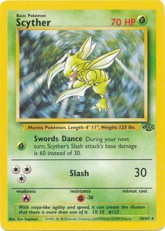 26, Fighting[-30], Fire[×2], Grass, Jungle Unlimited, Normal, Rare Scyther (26/64) [Jungle Unlimited] - Trading Card World
