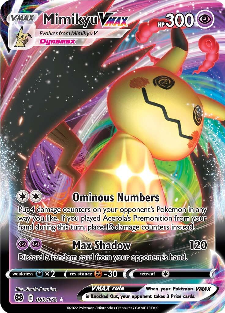 069, Darkness [x2], Fighting [-30], Holofoil, Psychic, Sword & Shield: Brilliant Stars, Ultra Rare Mimikyu VMAX (069/172) [Sword & Shield: Brilliant Stars] - Trading Card World