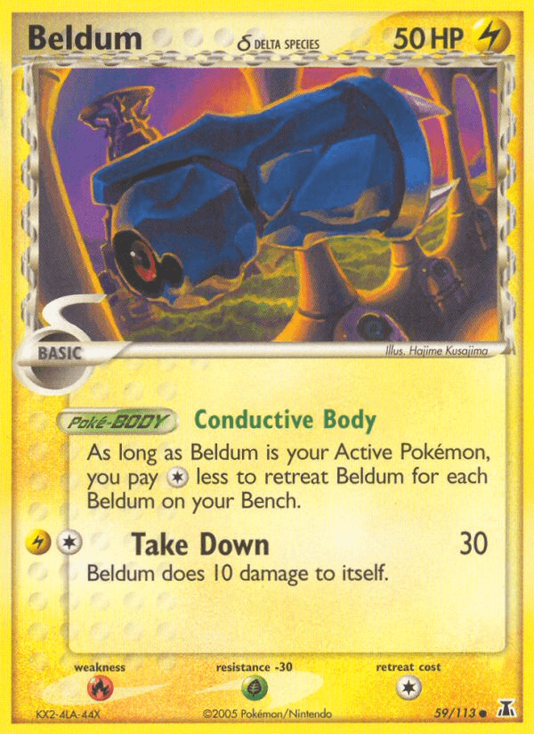 59, Common, EX: Delta Species, Fire[×2], Grass[-30], Lightning, Normal Beldum (59/113) (Delta Species) [EX: Delta Species] - Trading Card World
