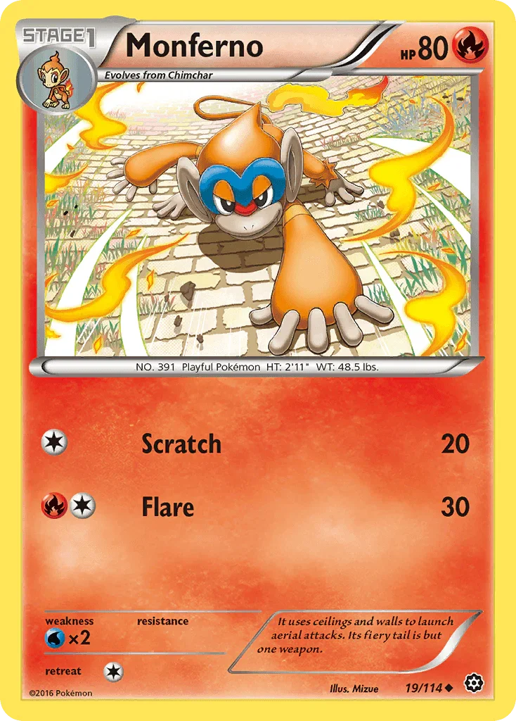 19, Fire, Normal, Reverse Holofoil, Uncommon, Water[×2], XY: Steam Siege Monferno (19/114) [XY: Steam Siege] - Trading Card World