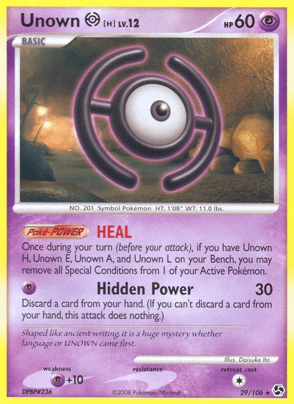 29, Diamond & Pearl: Great Encounters, Normal, Psychic, Psychic[+10], Rare, Reverse Holofoil Unown H (29/106) [Diamond & Pearl: Great Encounters] - Trading Card World