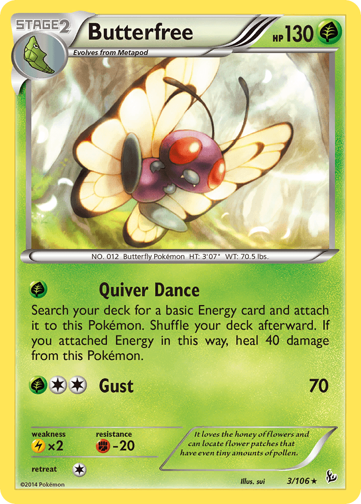 Fighting[-20], Grass, Lightning[×2], Normal, Rare, Reverse Holofoil, XY: Flashfire Butterfree (3/106) [XY: Flashfire] - Trading Card World