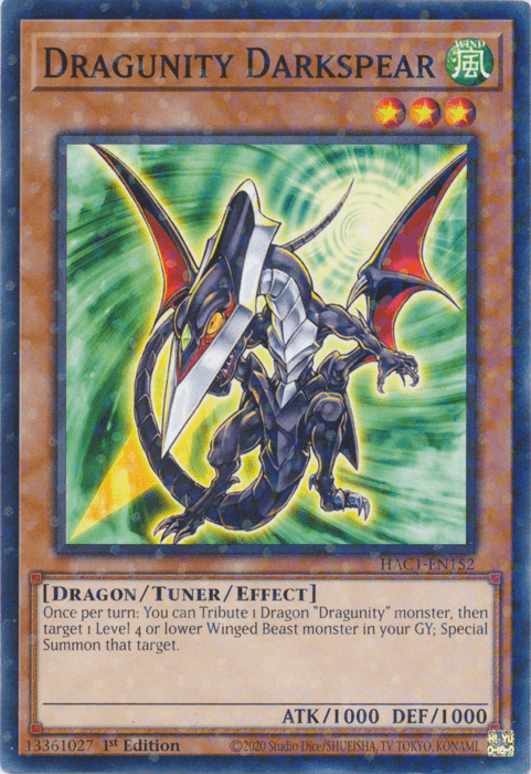 1st Edition, Common, Dragon, Hidden Arsenal: Chapter 1, Tuner/Effect Monster, Wind Dragunity Darkspear (Duel Terminal) [HAC1-EN152] Common - Trading Card World