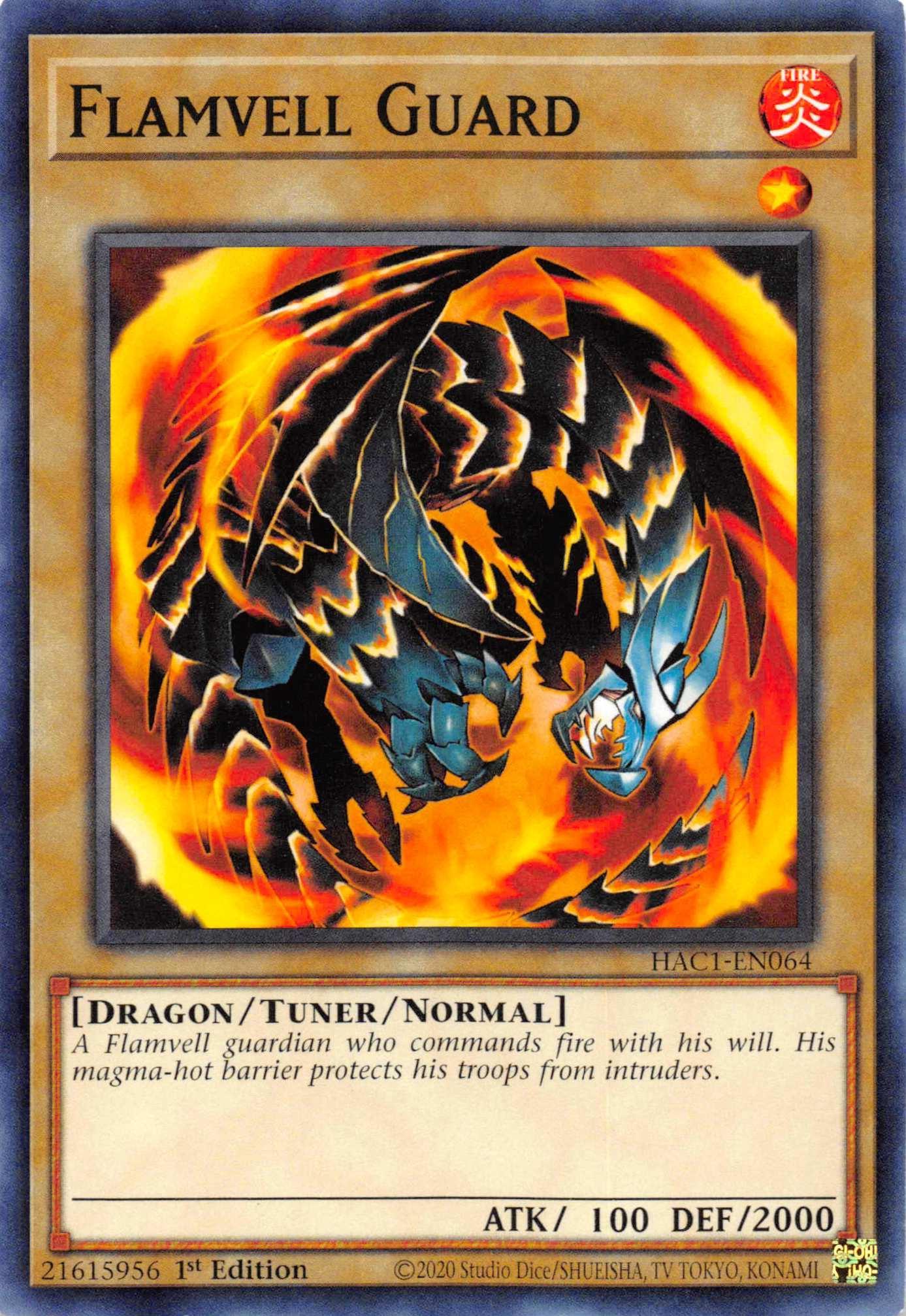 1st Edition, Common, Dragon, Fire, Hidden Arsenal: Chapter 1, Tuner/Normal Monster Flamvell Guard [HAC1-EN064] Common - Trading Card World