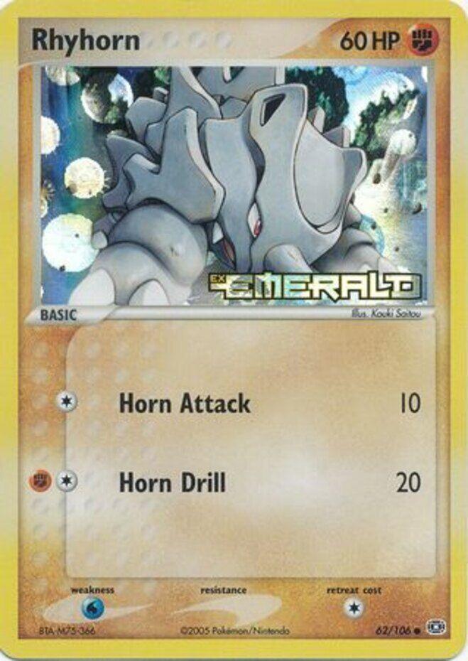 62, Common, EX: Emerald, Fighting, Reverse Holofoil, Water[×2] Rhyhorn (62/106) (Stamped) [EX: Emerald] - Trading Card World