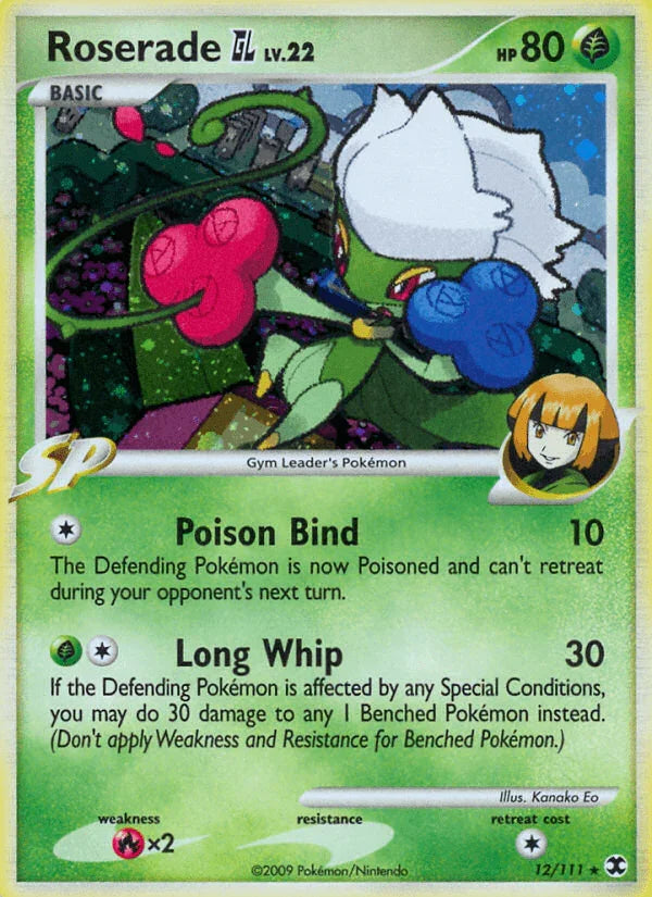 12, Fire[×2], Grass, Holo Rare, Holofoil, Platinum: Rising Rivals, Reverse Holofoil Roserade GL (12/111) [Platinum: Rising Rivals] - Trading Card World