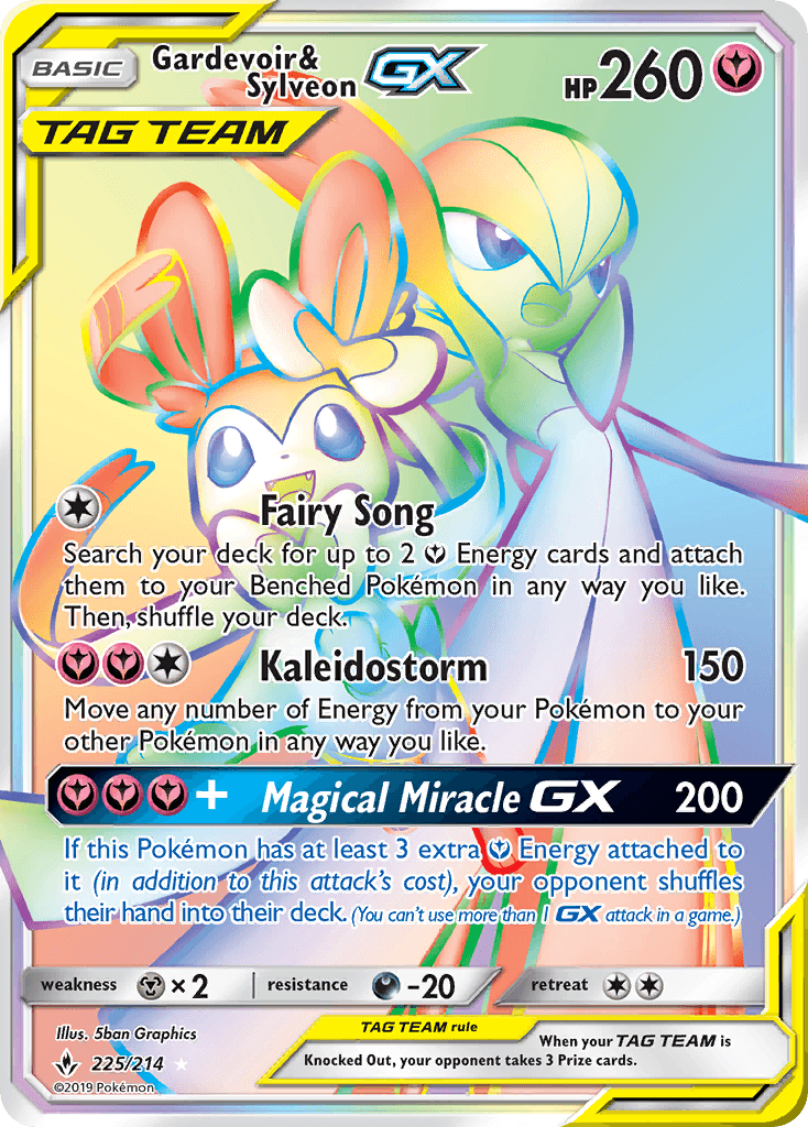 225, Darkness[-20], Fairy, Holofoil, Metal[×2], Secret Rare, Sun & Moon: Unbroken Bonds Gardevoir & Sylveon GX (225/214) [Sun & Moon: Unbroken Bonds] - Trading Card World
