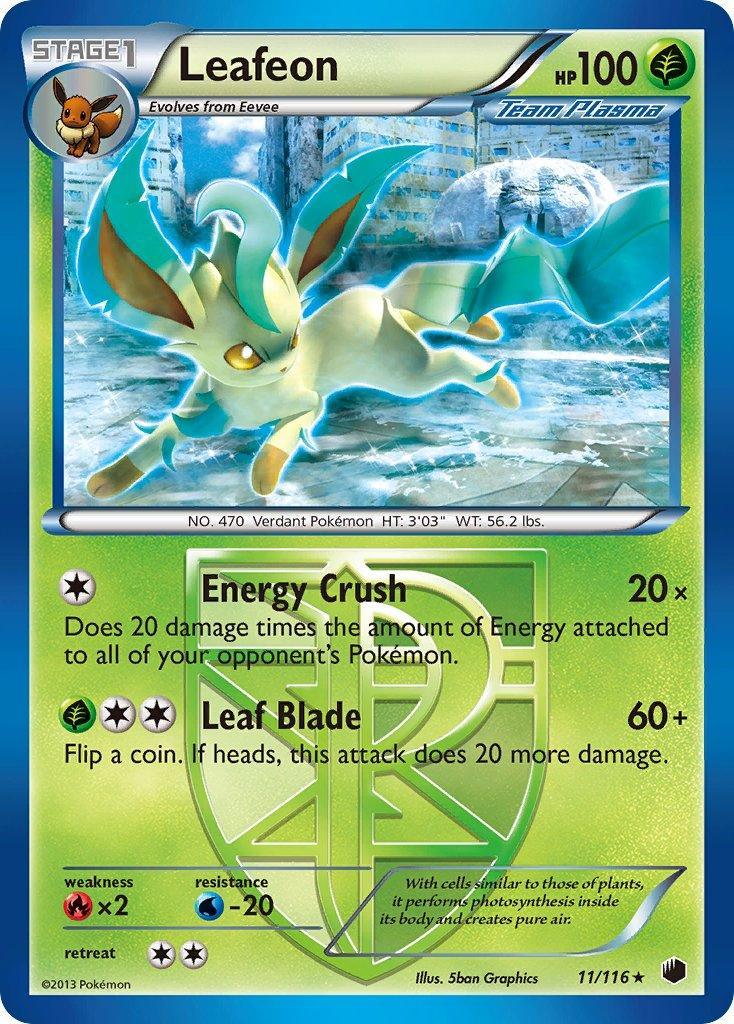 11, Black & White: Plasma Freeze, Fire[×2], Grass, Holo Rare, Holofoil, Water[-20] Leafeon (11/116) (Theme Deck Exclusive) [Black & White: Plasma Freeze] - Trading Card World