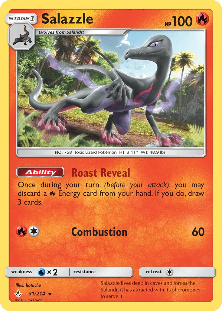 31, Fire, Normal, Rare, Reverse Holofoil, Sun & Moon: Unbroken Bonds, Water[×2] Salazzle (31/214) [Sun & Moon: Unbroken Bonds] - Trading Card World