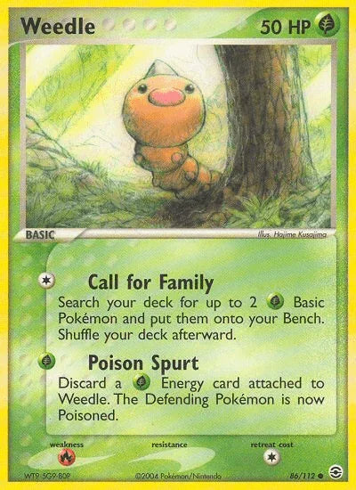 86, Common, EX: FireRed & LeafGreen, Fire[×2], Grass, Normal, Reverse Holofoil Weedle (86/112) [EX: FireRed & LeafGreen] - Trading Card World