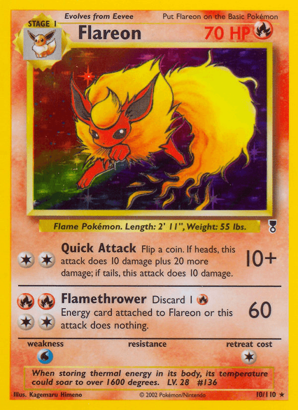 10, Fire, Holo Rare, Holofoil, Legendary Collection, Reverse Holofoil, Water[×2] Flareon (10/110) [Legendary Collection] - Trading Card World