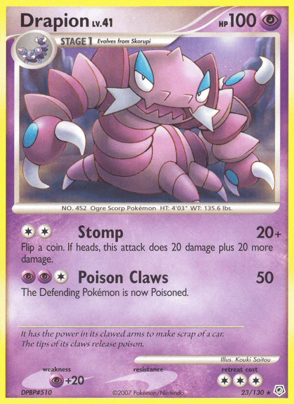 23, Diamond & Pearl: Base Set, Normal, Psychic, Psychic[+20], Rare, Reverse Holofoil Drapion (23/130) [Diamond & Pearl: Base Set] - Trading Card World