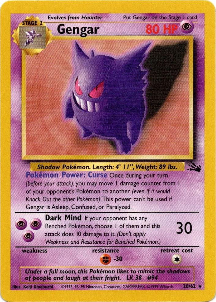 20, Fighting[-30], Fossil Unlimited, Normal, Psychic, Rare Gengar (20/62) [Fossil Unlimited] - Trading Card World