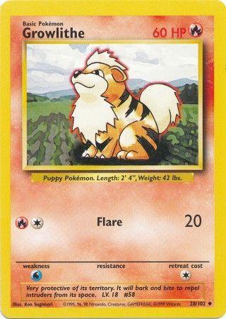 28, Base Set Unlimited, Fire, Normal, Uncommon, Water[×2] Growlithe (28/102) [Base Set Unlimited] - Trading Card World