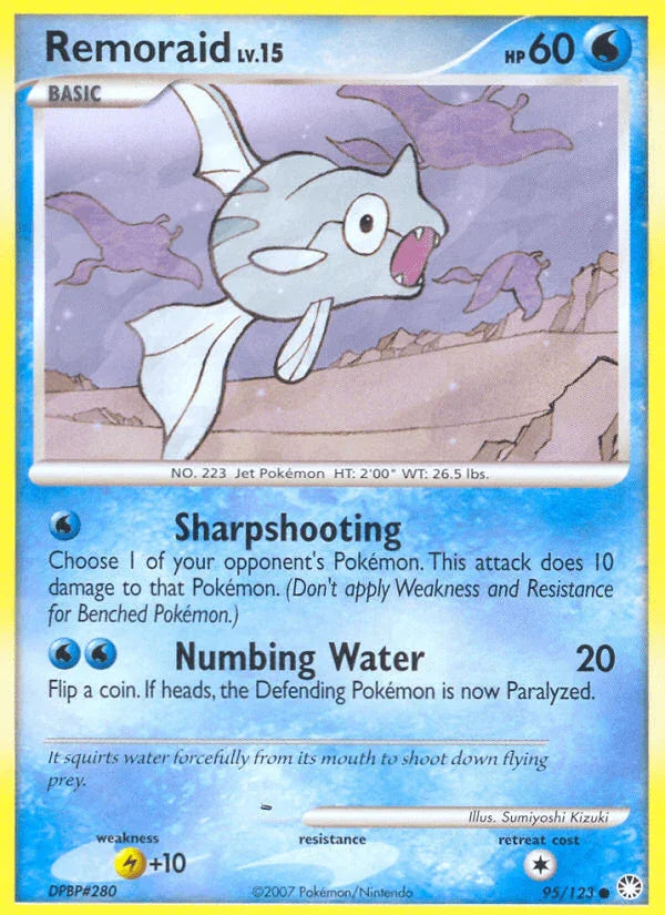 95, Common, Diamond & Pearl: Mysterious Treasures, Lightning[+10], Normal, Reverse Holofoil, Water Remoraid (95/123) [Diamond & Pearl: Mysterious Treasures] - Trading Card World