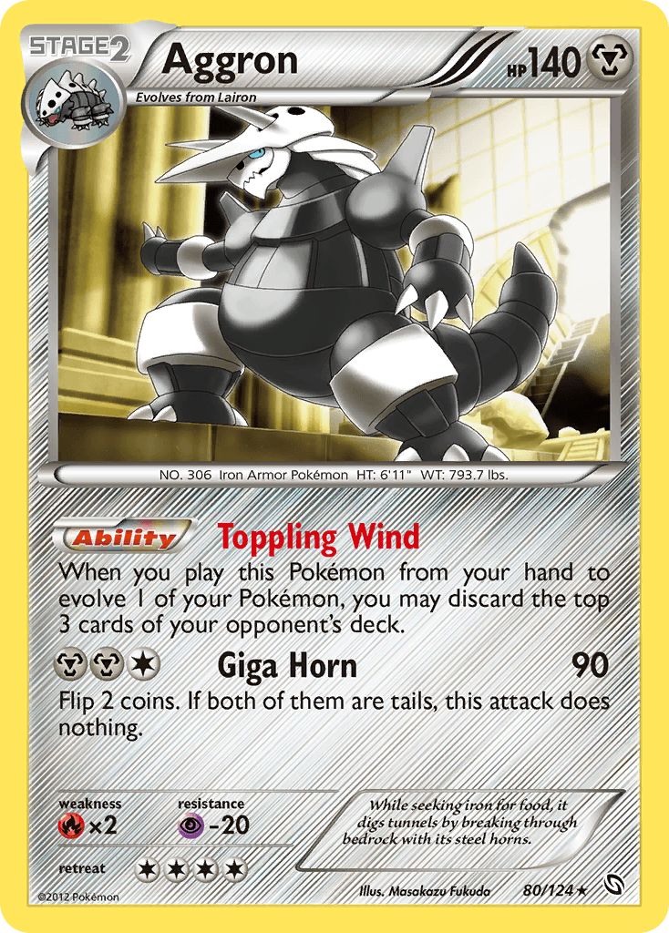 80, Black & White: Dragons Exalted, Fire[×2], Holo Rare, Holofoil, Metal, Psychic[-20], Reverse Holofoil Aggron (80/124) [Black & White: Dragons Exalted] - Trading Card World