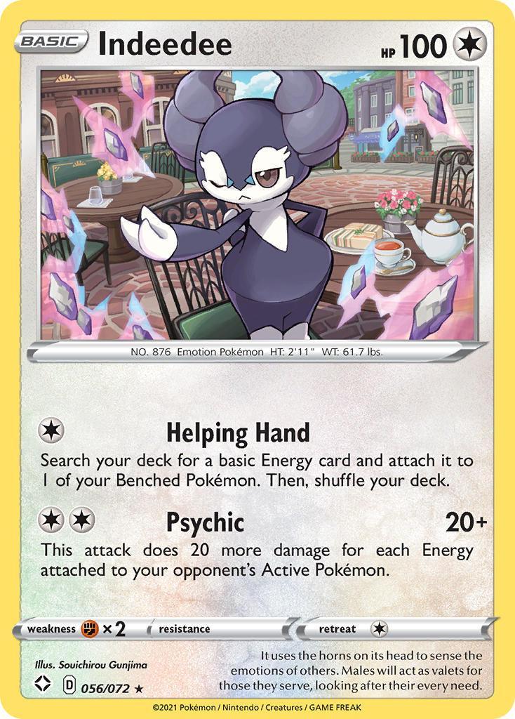 056, Colorless, Fighting[×2], Holo Rare, Holofoil, Reverse Holofoil, Sword & Shield: Shining Fates Indeedee (056/072) [Sword & Shield: Shining Fates] - Trading Card World