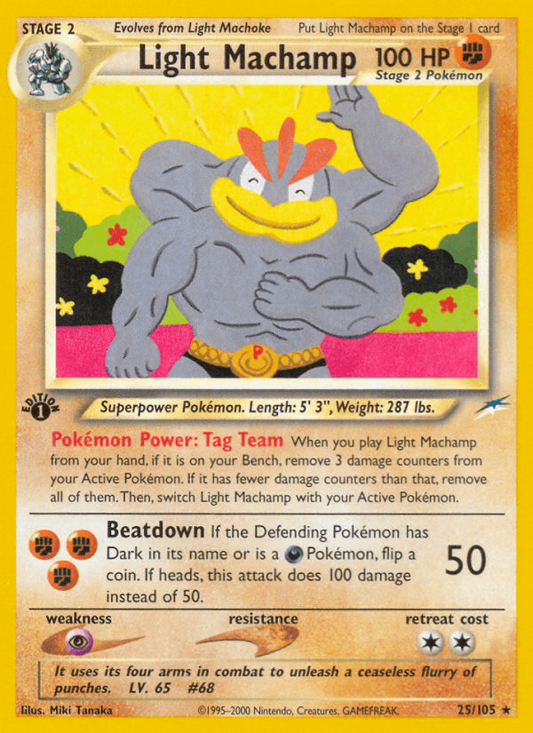 1st Edition Normal, 25, Fighting, Neo Destiny 1st Edition, Psychic[×2], Rare Light Machamp (25/105) [Neo Destiny 1st Edition] - Trading Card World