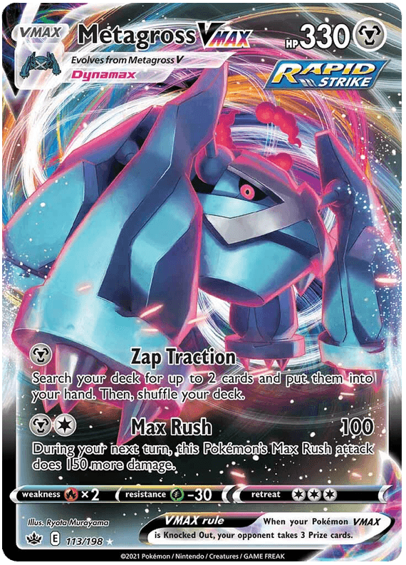 113, Fire [x2], Grass [-30], Holofoil, Metal, Sword & Shield: Chilling Reign, Ultra Rare Metagross VMAX (113/198) [Sword & Shield: Chilling Reign] - Trading Card World