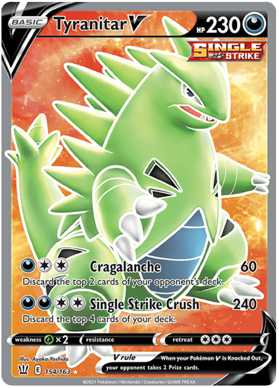 154, Darkness, Grass[x2], Holofoil, Sword & Shield: Battle Styles, Ultra Rare Tyranitar V (154/163) [Sword & Shield: Battle Styles] - Trading Card World