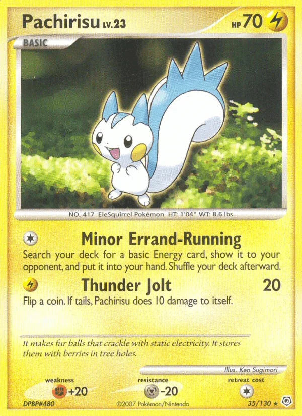 35, Diamond & Pearl: Base Set, Fighting[+20], Lightning, Metal[-20], Normal, Rare, Reverse Holofoil Pachirisu (35/130) [Diamond & Pearl: Base Set] - Trading Card World
