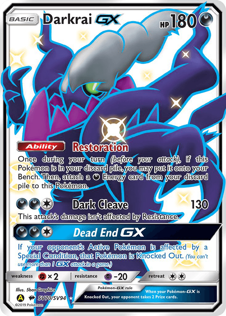 Darkness, Fighting[×2], Holofoil, Psychic[-20], Sun & Moon: Hidden Fates - Shiny Vault, SV70, Ultra Rare Darkrai GX (SV70/SV94) [Sun & Moon: Hidden Fates - Shiny Vault] - Trading Card World