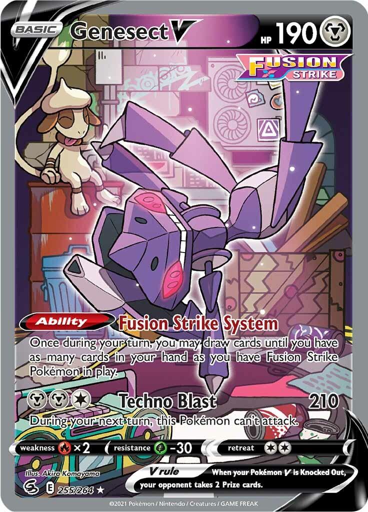 255, Fire [x2], Grass [-30], Holofoil, Metal, Sword & Shield: Fusion Strike, Ultra Rare Genesect V (255/264) [Sword & Shield: Fusion Strike] - Trading Card World