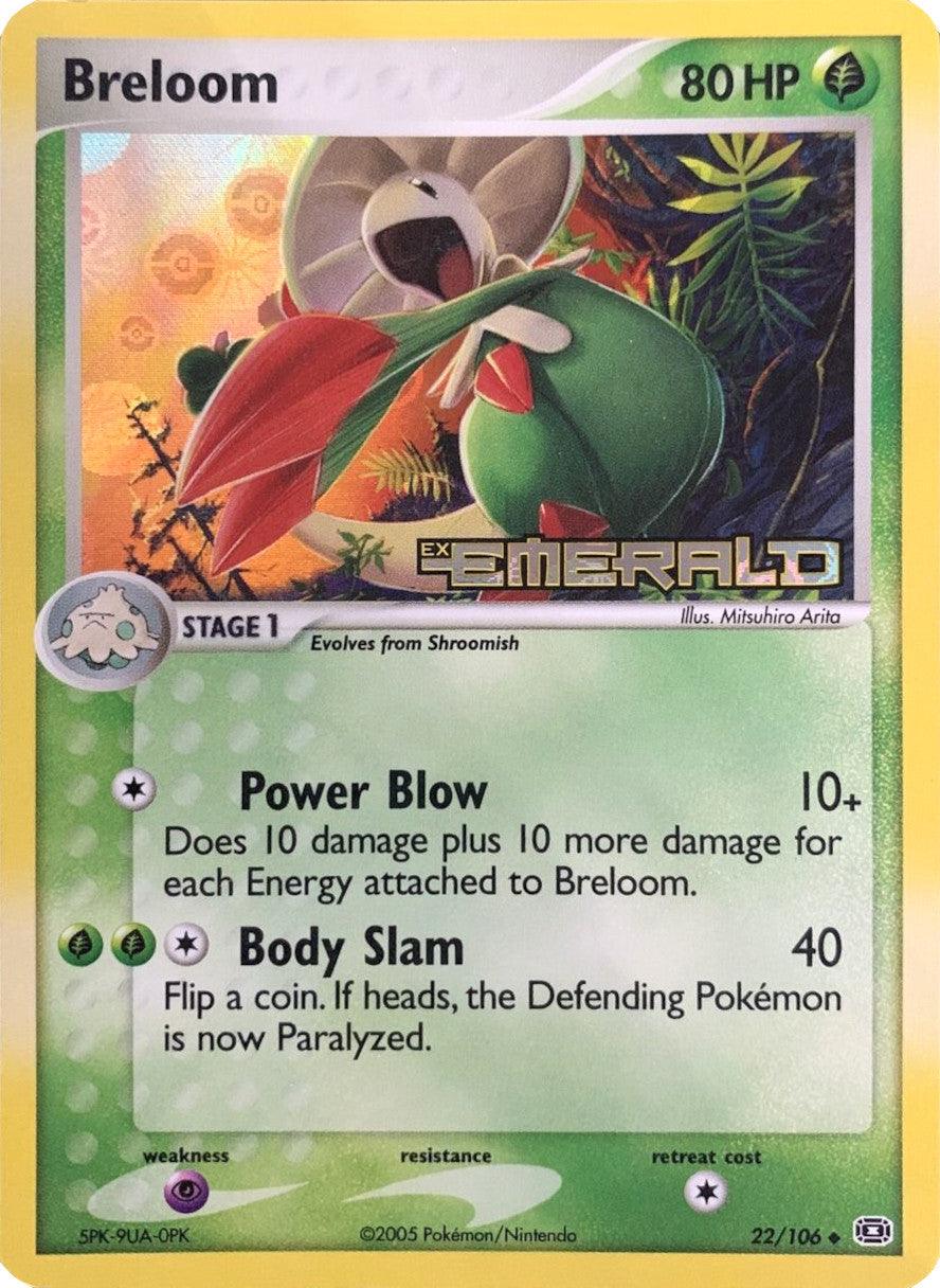 22, EX: Emerald, Grass, Psychic[×2], Reverse Holofoil, Uncommon Breloom (22/106) (Stamped) [EX: Emerald] - Trading Card World