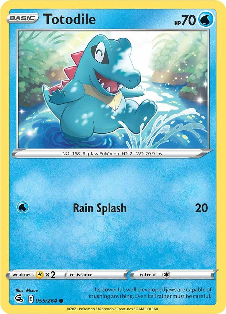 055, Common, Lightning [x2], Normal, Reverse Holofoil, Sword & Shield: Fusion Strike, Water Totodile (055/264) [Sword & Shield: Fusion Strike] - Trading Card World