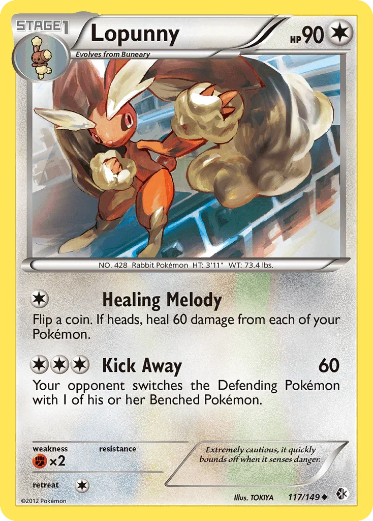 117, Black & White: Boundaries Crossed, Colorless, Fighting[×2], Normal, Reverse Holofoil, Uncommon Lopunny (117/149) [Black & White: Boundaries Crossed] - Trading Card World