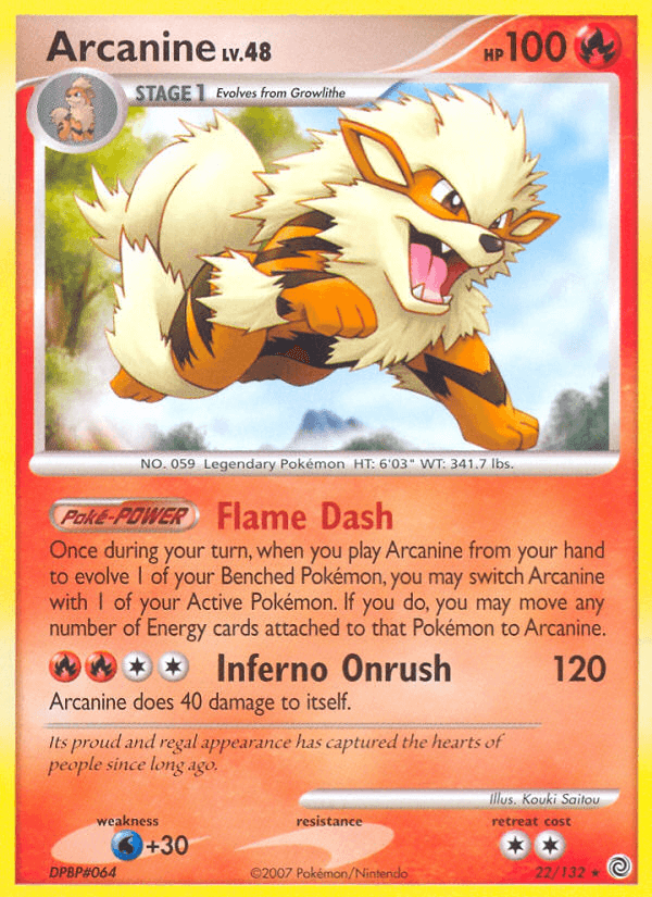22, Diamond & Pearl: Secret Wonders, Fire, Normal, Rare, Reverse Holofoil, Water[+30] Arcanine (22/132) [Diamond & Pearl: Secret Wonders] - Trading Card World