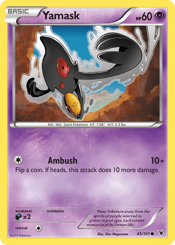 45, Black & White: Noble Victories, Common, Darkness[×2], Normal, Psychic, Reverse Holofoil Yamask (45/101) [Black & White: Noble Victories] - Trading Card World