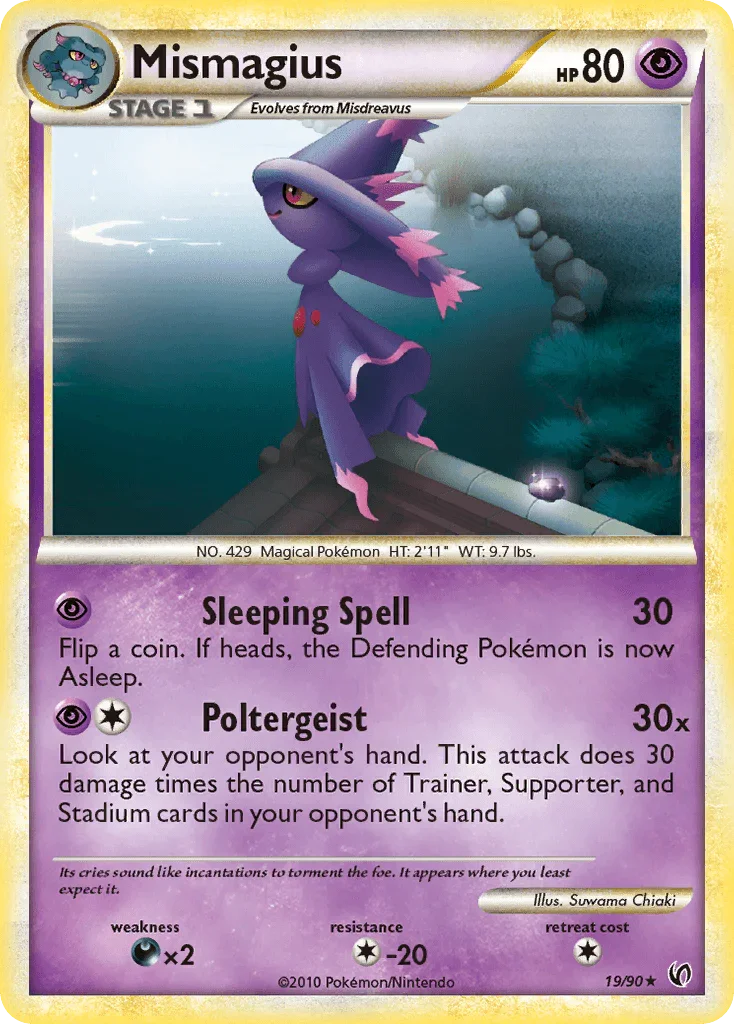 19, Colorless[-20], Darkness[×2], HeartGold & SoulSilver: Undaunted, Normal, Psychic, Rare, Reverse Holofoil Mismagius (19/90) [HeartGold & SoulSilver: Undaunted] - Trading Card World