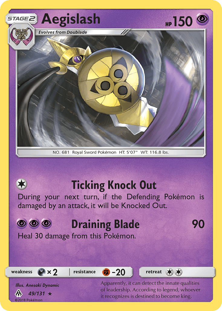 49, Darkness[×2], Fighting[-20], Normal, Psychic, Rare, Reverse Holofoil, Sun & Moon: Forbidden Light Aegislash (49/131) [Sun & Moon: Forbidden Light] - Trading Card World