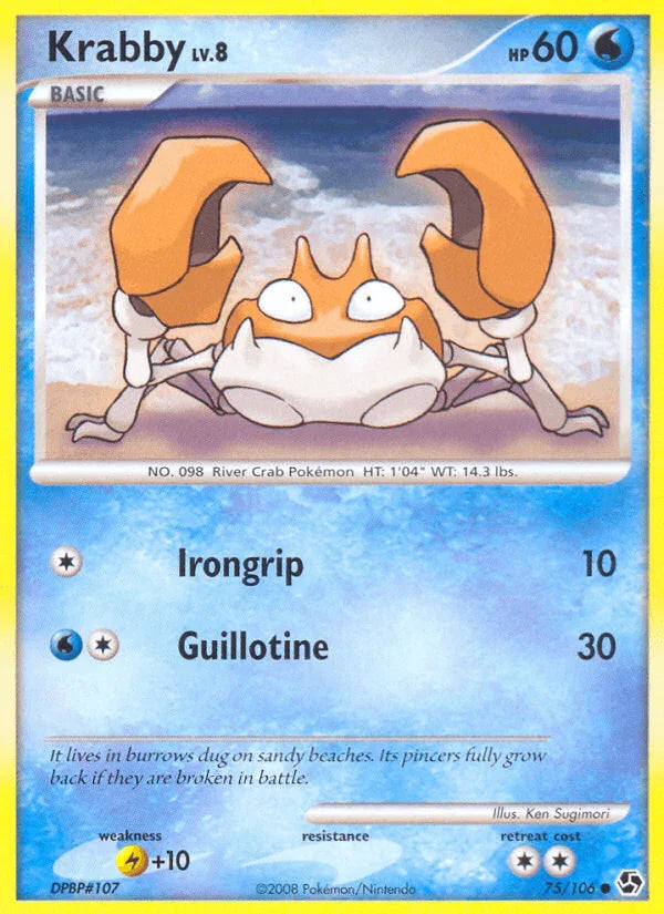 75, Common, Diamond & Pearl: Great Encounters, Lightning[+10], Normal, Reverse Holofoil, Water Krabby (75/106) [Diamond & Pearl: Great Encounters] - Trading Card World