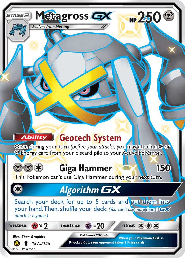 157a, Alternate Art Promos, Fire [x2], Holofoil, Metal, Promo, Psychic [-30] Metagross GX (157a/145) [Alternate Art Promos] - Trading Card World