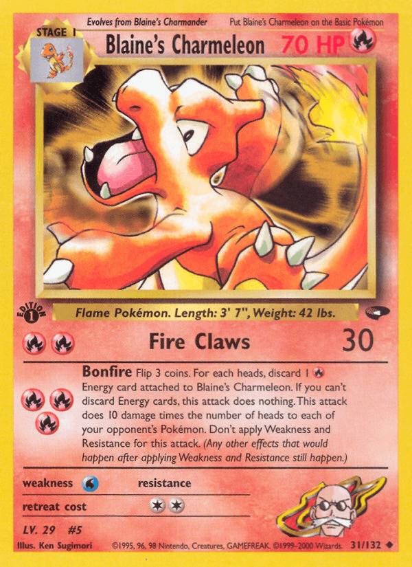 1st Edition Normal, 31, Fire, Gym Challenge 1st Edition, Uncommon, Water[×2] Blaine's Charmeleon (31/132) [Gym Challenge 1st Edition] - Trading Card World