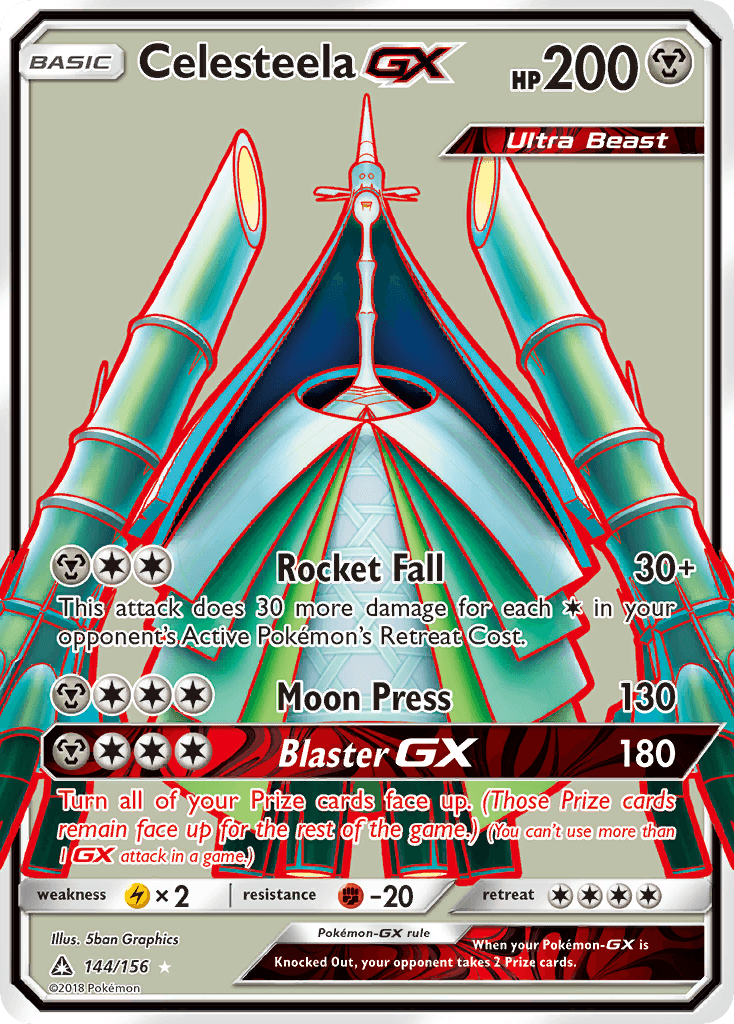 144, Fighting[-20], Holofoil, Lightning[×2], Metal, Sun & Moon: Ultra Prism, Ultra Rare Celesteela GX (144/156) [Sun & Moon: Ultra Prism] - Trading Card World