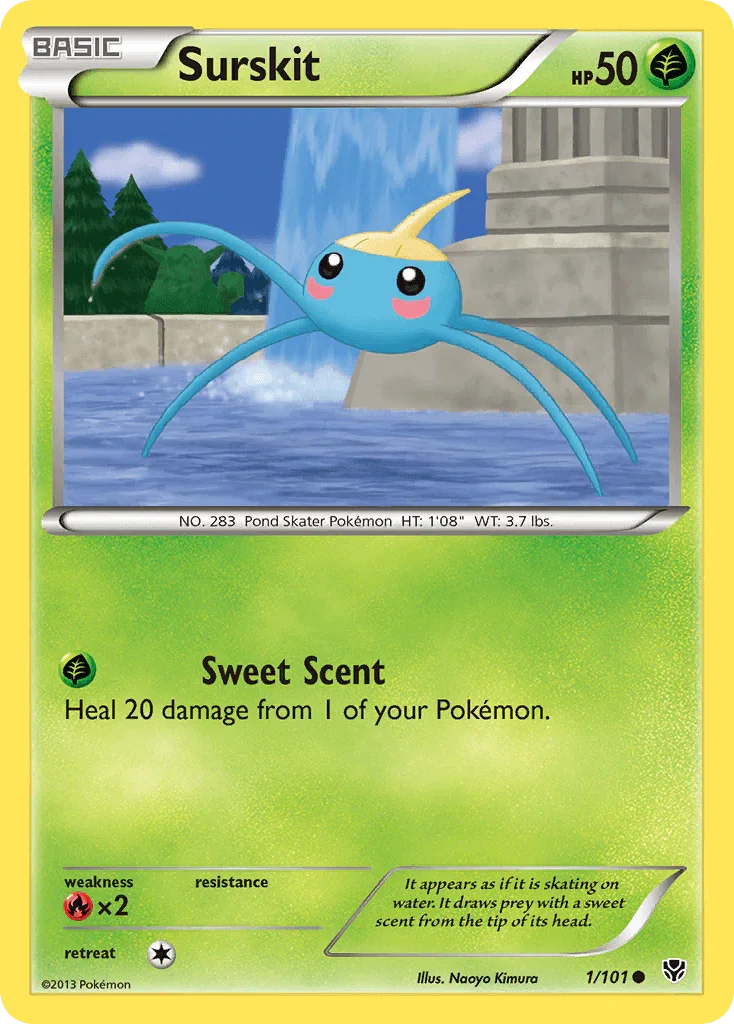 Black & White: Plasma Blast, Common, Fire[×2], Grass, Normal, Reverse Holofoil Surskit (1/101) [Black & White: Plasma Blast] - Trading Card World