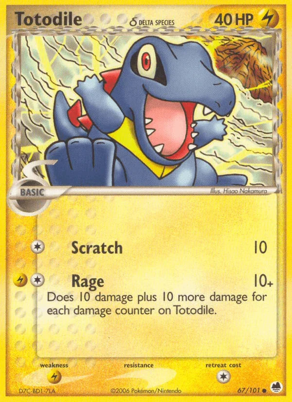 67, Common, EX: Dragon Frontiers, Lightning, Lightning[×2], Normal Totodile (67/101) (Delta Species) [EX: Dragon Frontiers] - Trading Card World