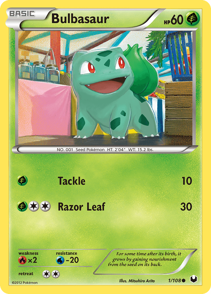 Black & White: Dark Explorers, Common, Fire[×2], Grass, Normal, Reverse Holofoil, Water[-20] Bulbasaur (1/108) [Black & White: Dark Explorers] - Trading Card World