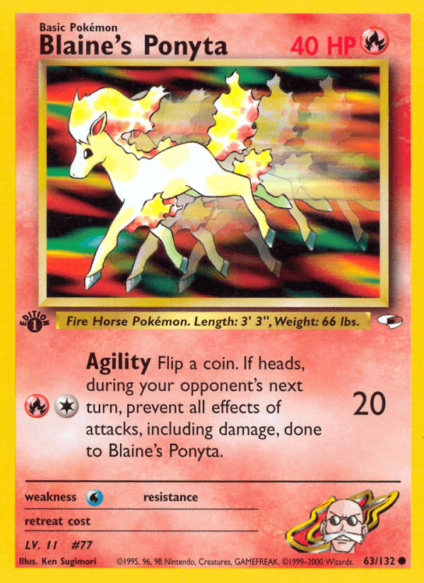 1st Edition Normal, 63, Common, Fire, Gym Heroes 1st Edition, Water[×2] Blaine's Ponyta (63/132) [Gym Heroes 1st Edition] - Trading Card World
