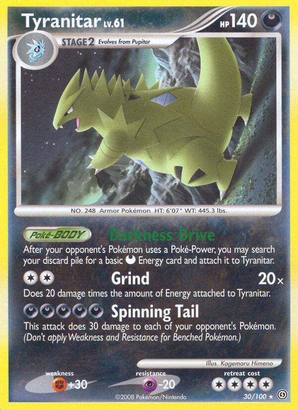 30, Darkness, Diamond & Pearl: Stormfront, Fighting[+30], Holo Rare, Holofoil, Psychic[-20] Tyranitar (30/100) (Theme Deck Exclusive) [Diamond & Pearl: Stormfront] - Trading Card World