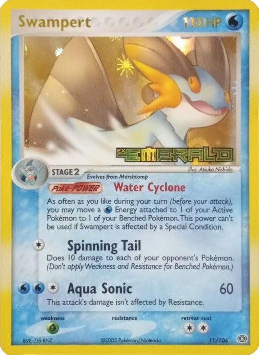 11, EX: Emerald, Grass[×2], Holo Rare, Reverse Holofoil, Water Swampert (11/106) (Stamped) [EX: Emerald] - Trading Card World