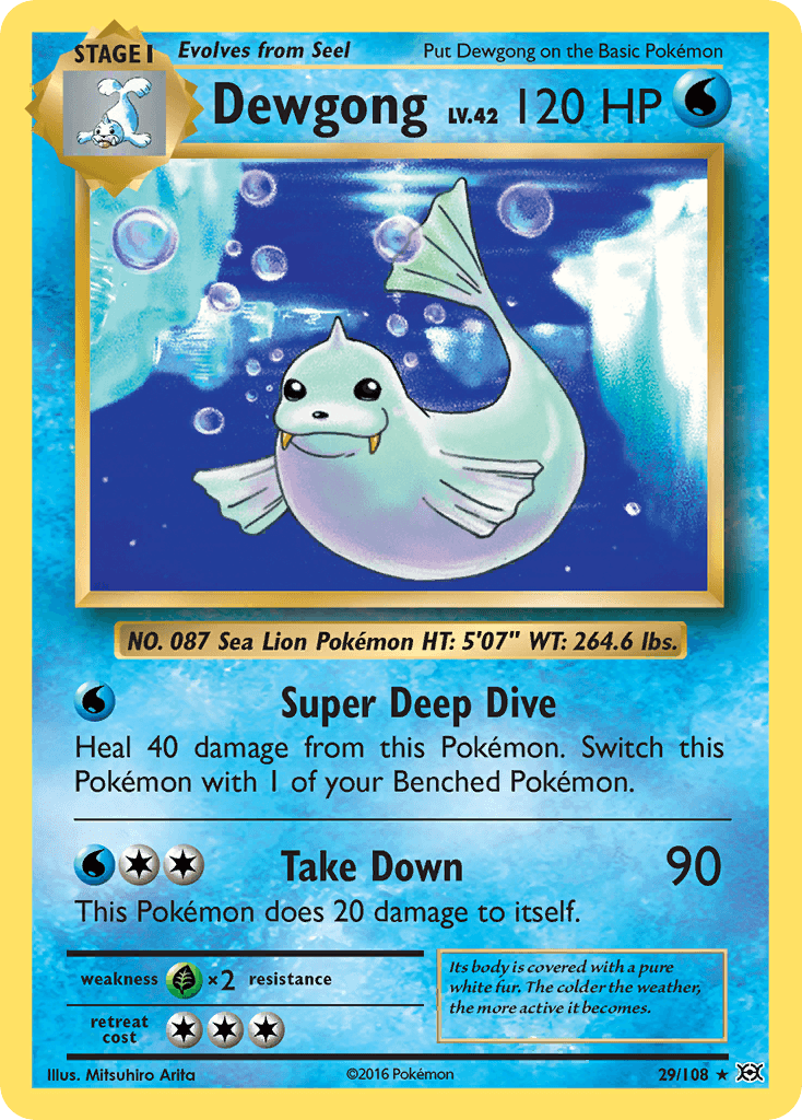 29, Grass[×2], Normal, Rare, Reverse Holofoil, Water, XY: Evolutions Dewgong (29/108) [XY: Evolutions] - Trading Card World