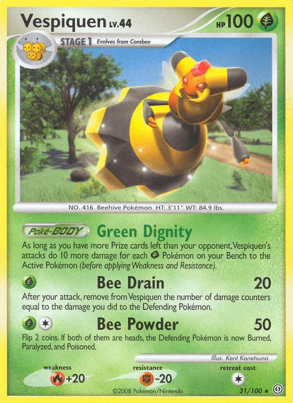 31, Diamond & Pearl: Stormfront, Fighting[-20], Fire[+20], Grass, Normal, Rare, Reverse Holofoil Vespiquen (31/100) [Diamond & Pearl: Stormfront] - Trading Card World