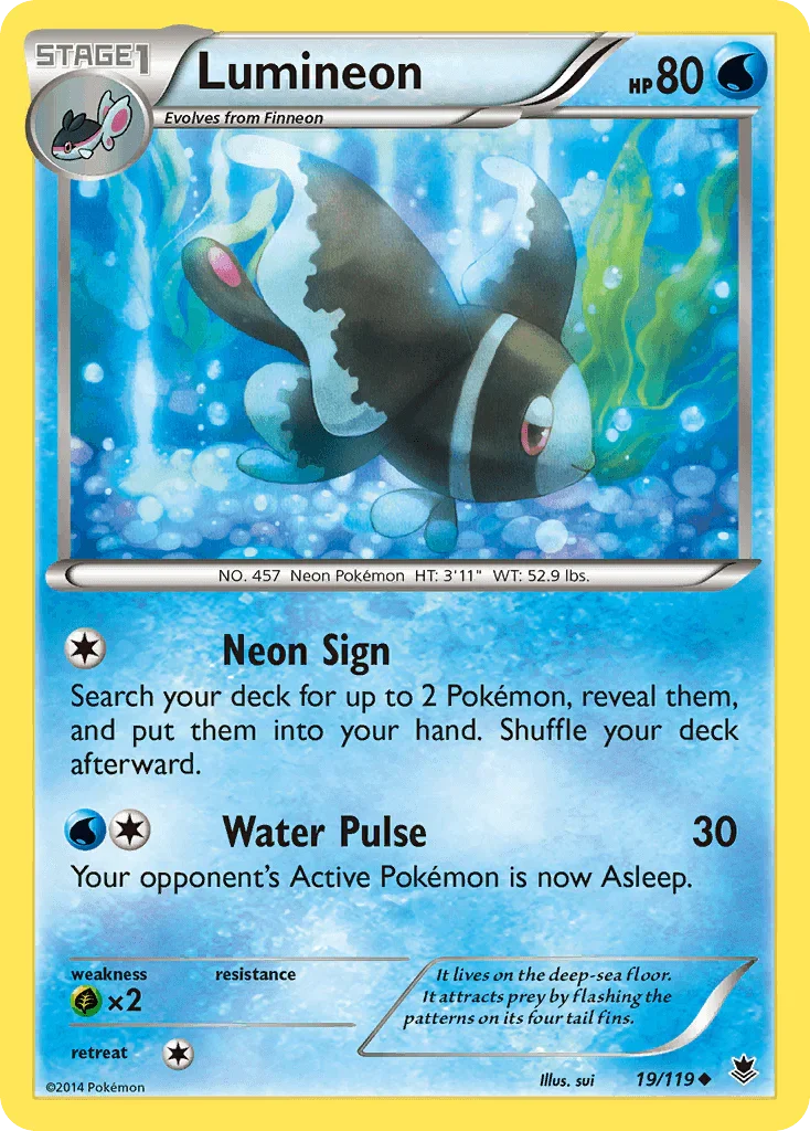 19, Grass[×2], Normal, Reverse Holofoil, Uncommon, Water, XY: Phantom Forces Lumineon (19/119) [XY: Phantom Forces] - Trading Card World